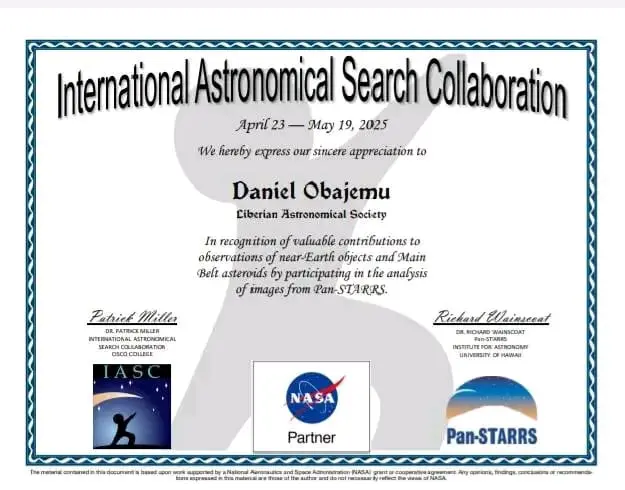 IASC participation certificate awarded to an LAS participant
